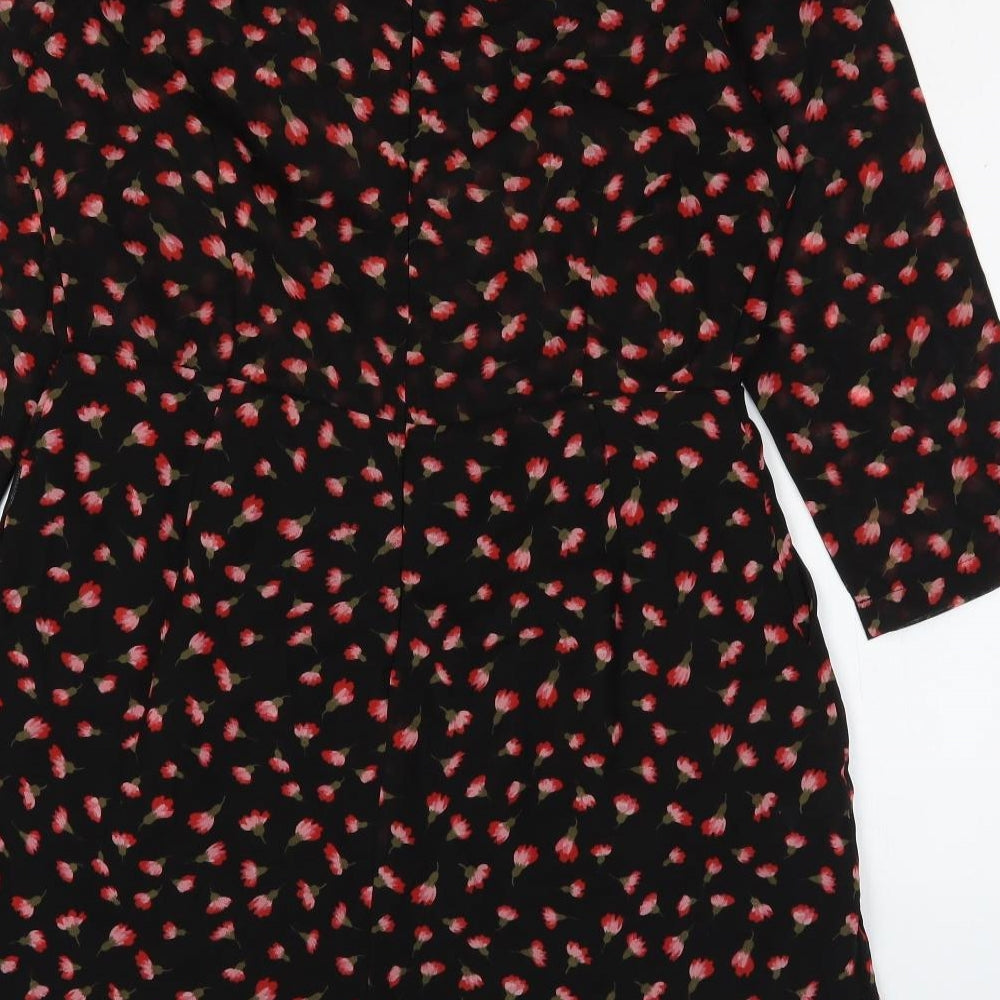 South Womens Black Floral Polyester Playsuit One-Piece Size 14 Zip