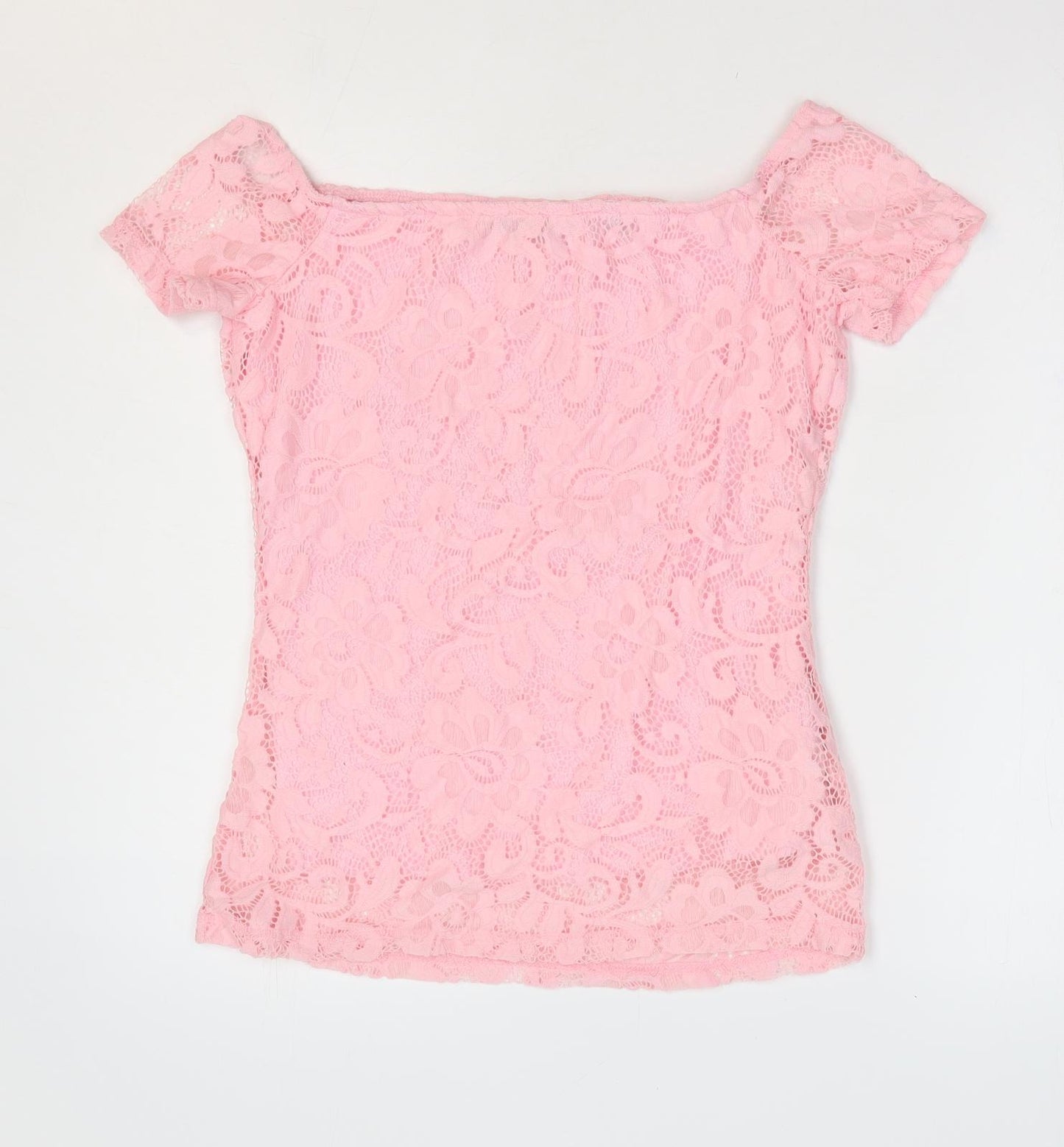 Dorothy Perkins Womens Pink Floral Nylon Basic T-Shirt Size 10 Off the Shoulder - Bardot