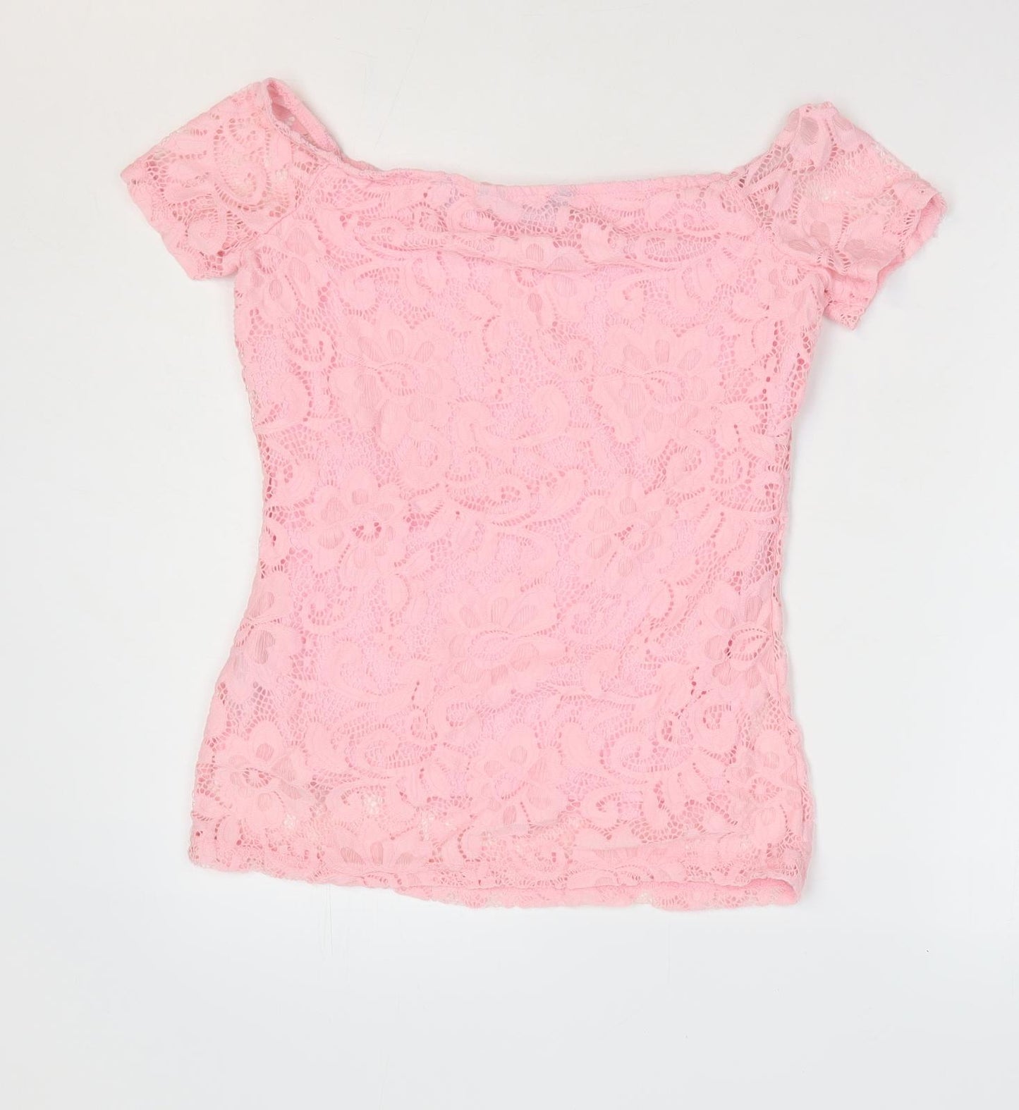 Dorothy Perkins Womens Pink Floral Nylon Basic T-Shirt Size 10 Off the Shoulder - Bardot
