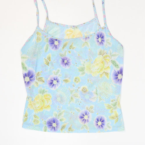 Caprice Womens Blue Floral Polyester Camisole Tank Size 12 Round Neck