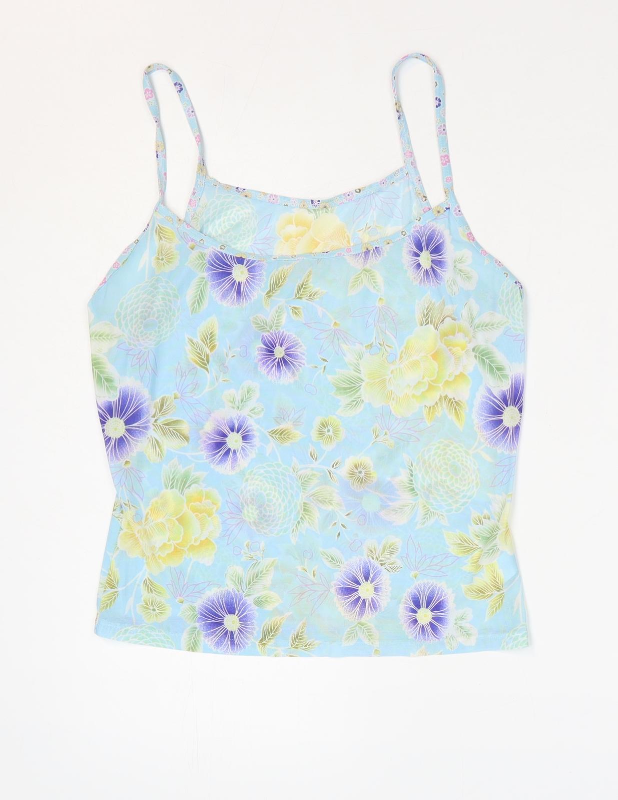 Caprice Womens Blue Floral Polyester Camisole Tank Size 12 Round Neck
