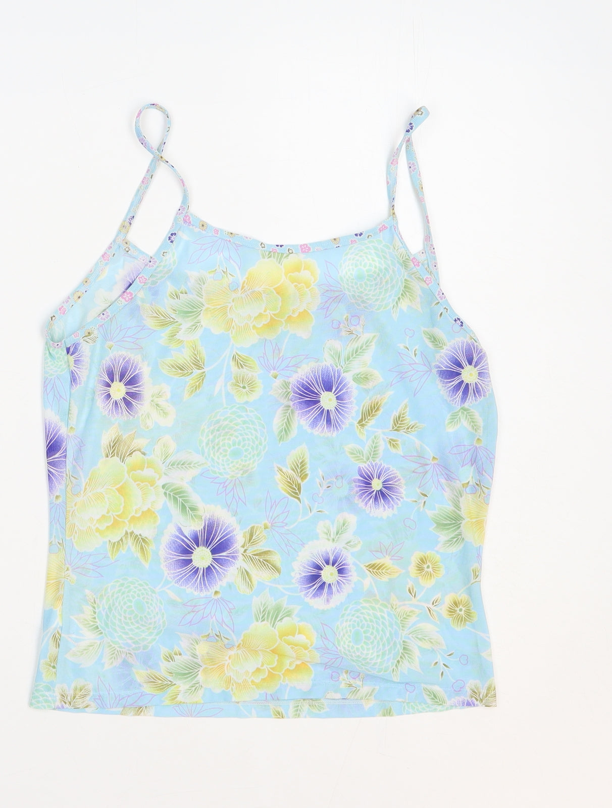 Caprice Womens Blue Floral Polyester Camisole Tank Size 12 Round Neck