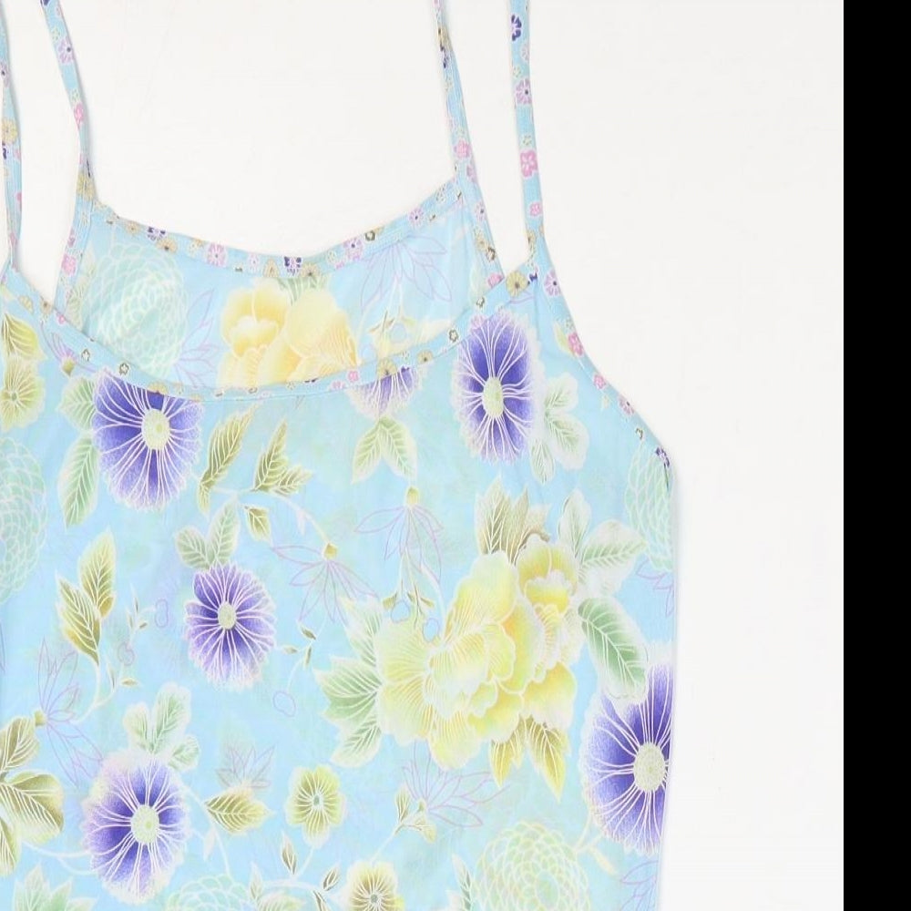 Caprice Womens Blue Floral Polyester Camisole Tank Size 12 Round Neck