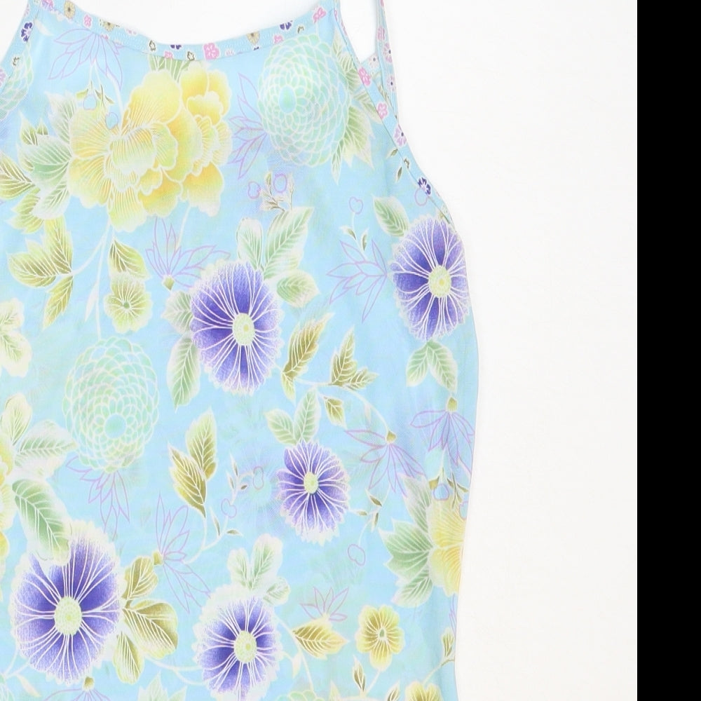 Caprice Womens Blue Floral Polyester Camisole Tank Size 12 Round Neck