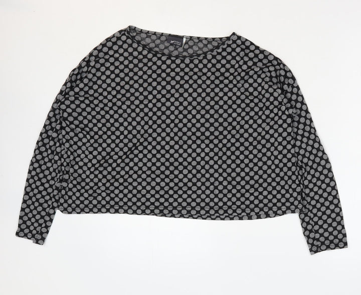 Sparkle & Fade Womens Grey Polka Dot Polyester Cropped T-Shirt Size S Round Neck