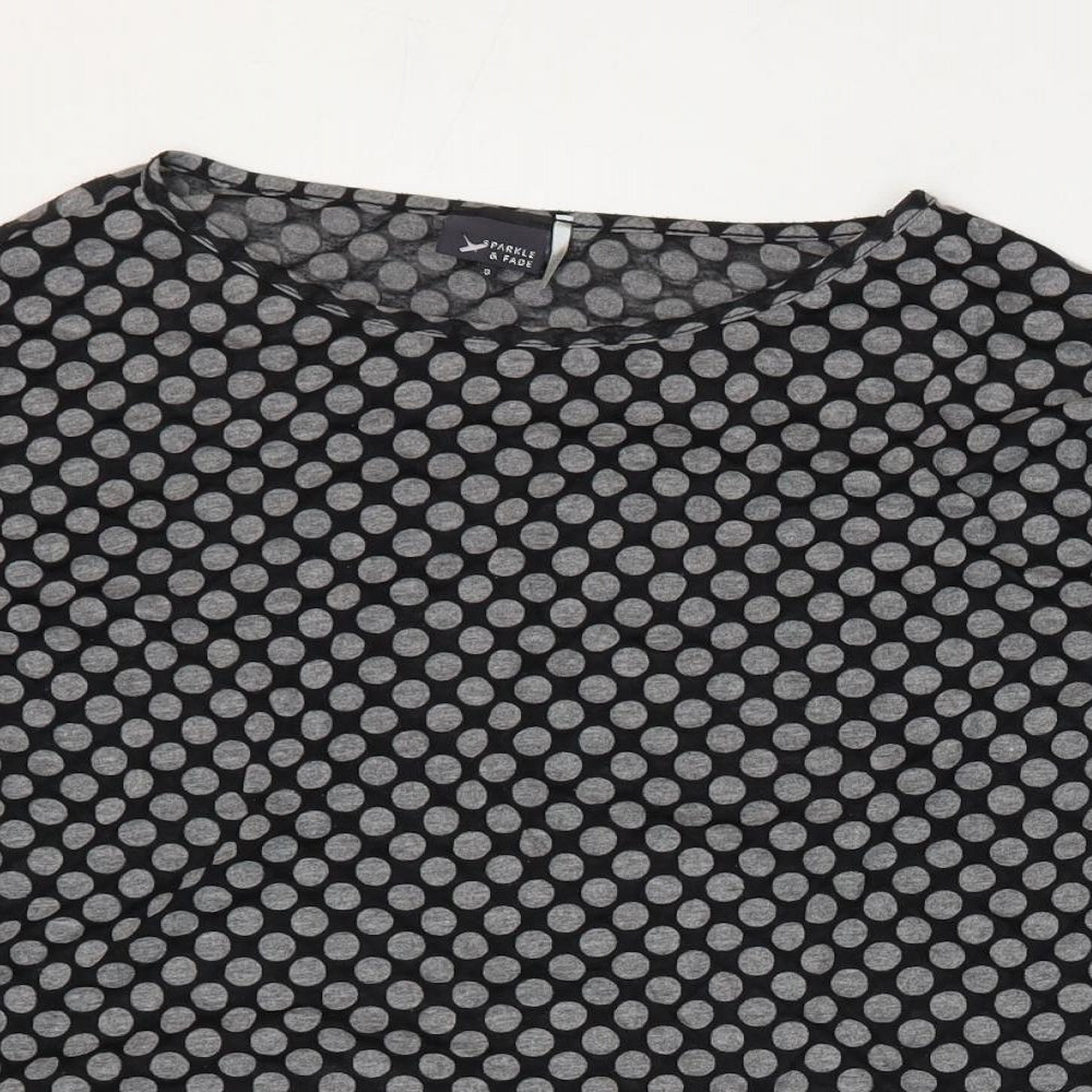 Sparkle & Fade Womens Grey Polka Dot Polyester Cropped T-Shirt Size S Round Neck