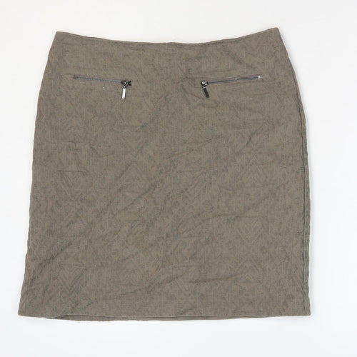 Marks and Spencer Womens Brown Cotton A-Line Skirt Size 10 Zip - Faux Pockets