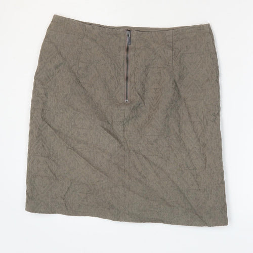 Marks and Spencer Womens Brown Cotton A-Line Skirt Size 10 Zip - Faux Pockets