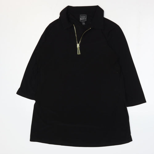 Coco Bianco Womens Black Polyester Basic Blouse Size L Collared