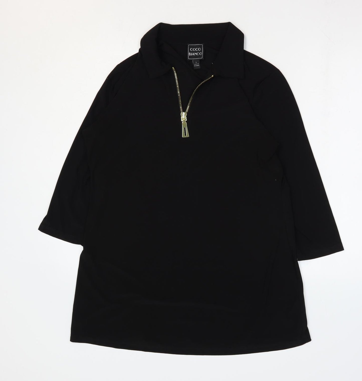 Coco Bianco Womens Black Polyester Basic Blouse Size L Collared