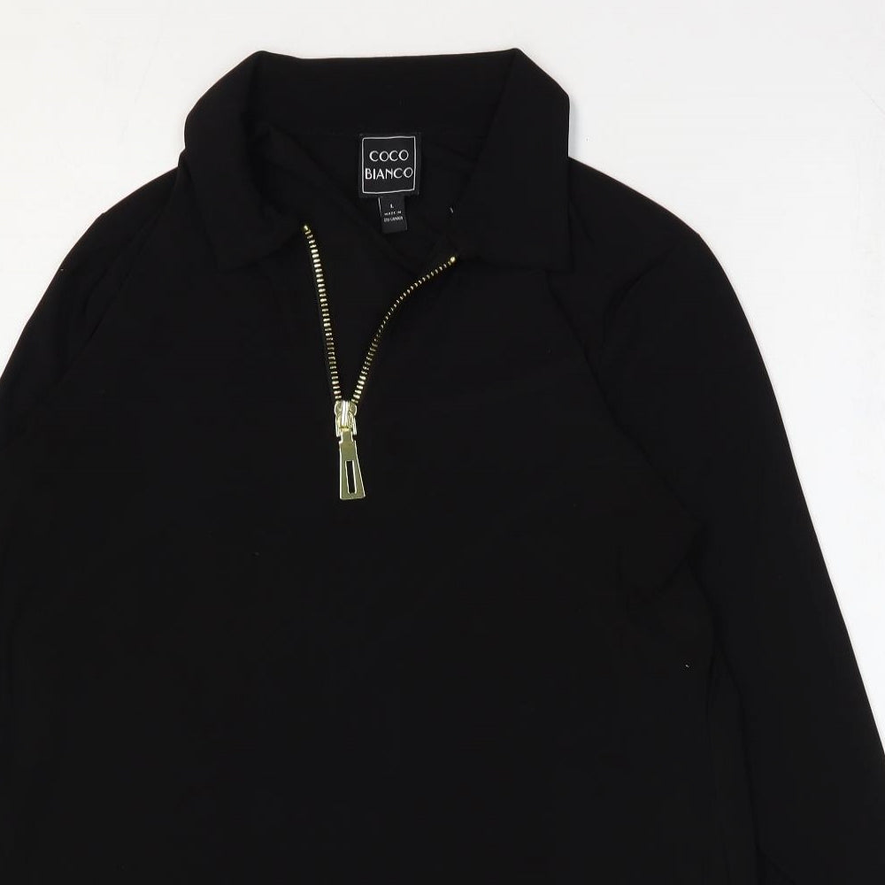 Coco Bianco Womens Black Polyester Basic Blouse Size L Collared