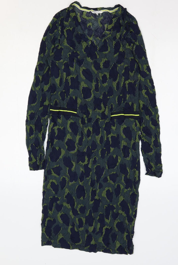 Sandwich Womens Blue Geometric Polyester Bodycon Size S V-Neck Pullover