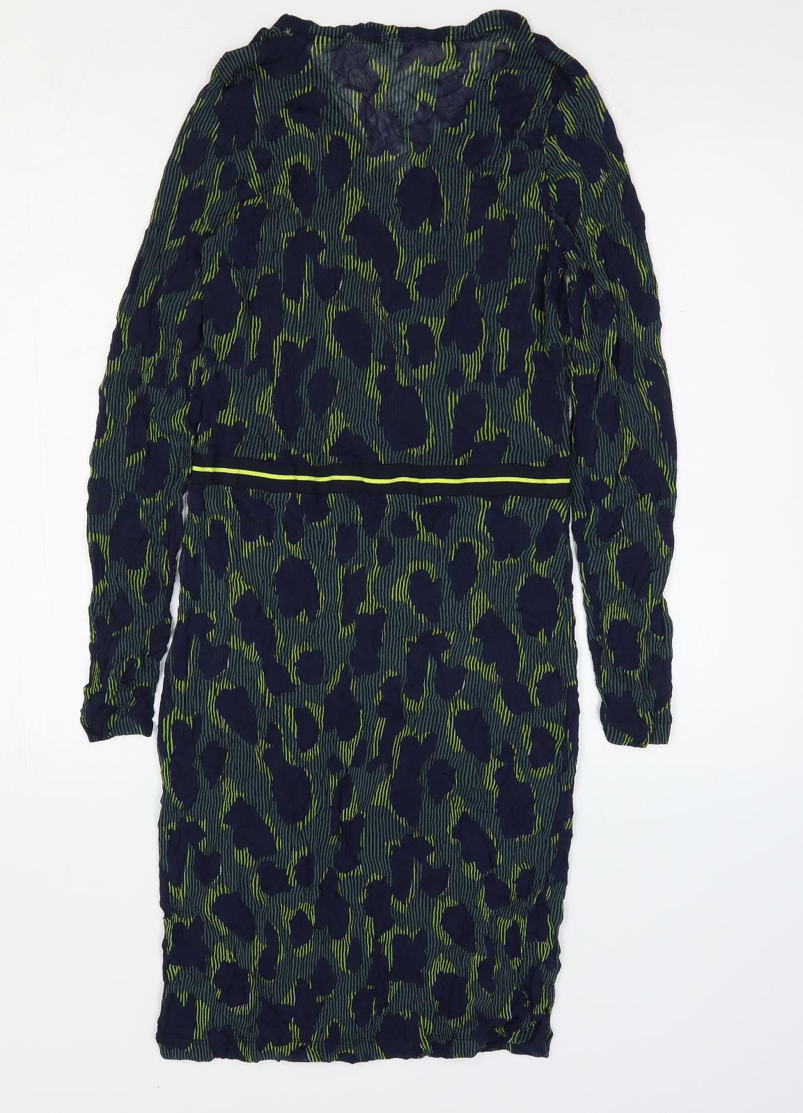 Sandwich Womens Blue Geometric Polyester Bodycon Size S V-Neck Pullover