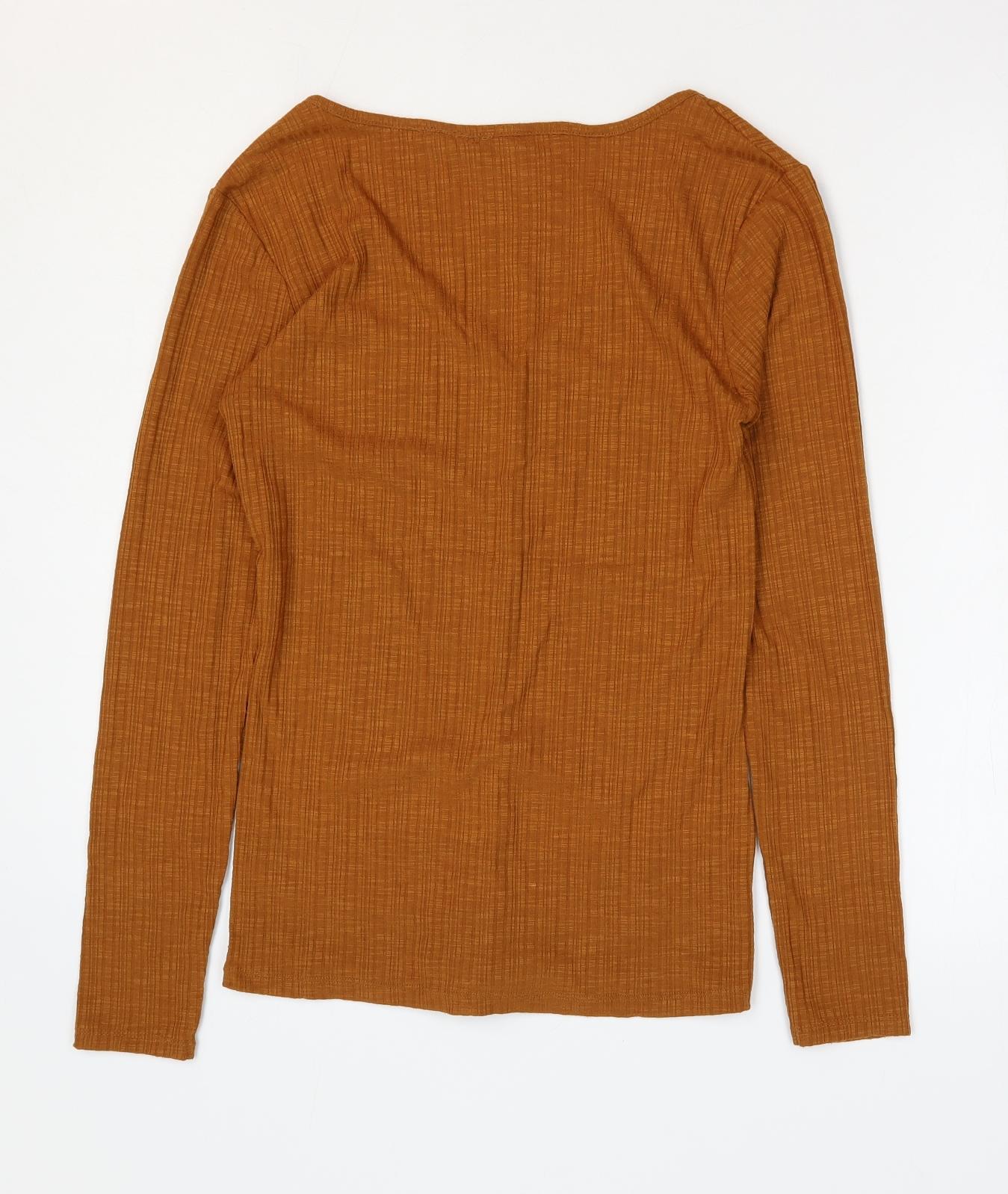 PEP&Co Womens Brown Polyester Basic Blouse Size 8 V-Neck
