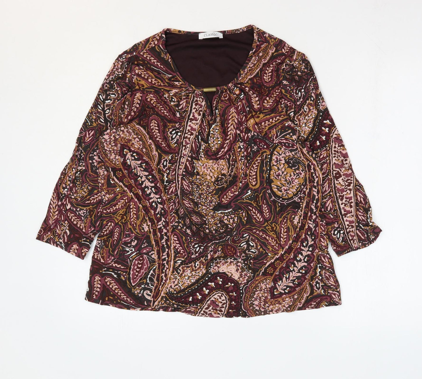 Marks and Spencer Womens Purple Floral Viscose Basic Blouse Size 16 Round Neck