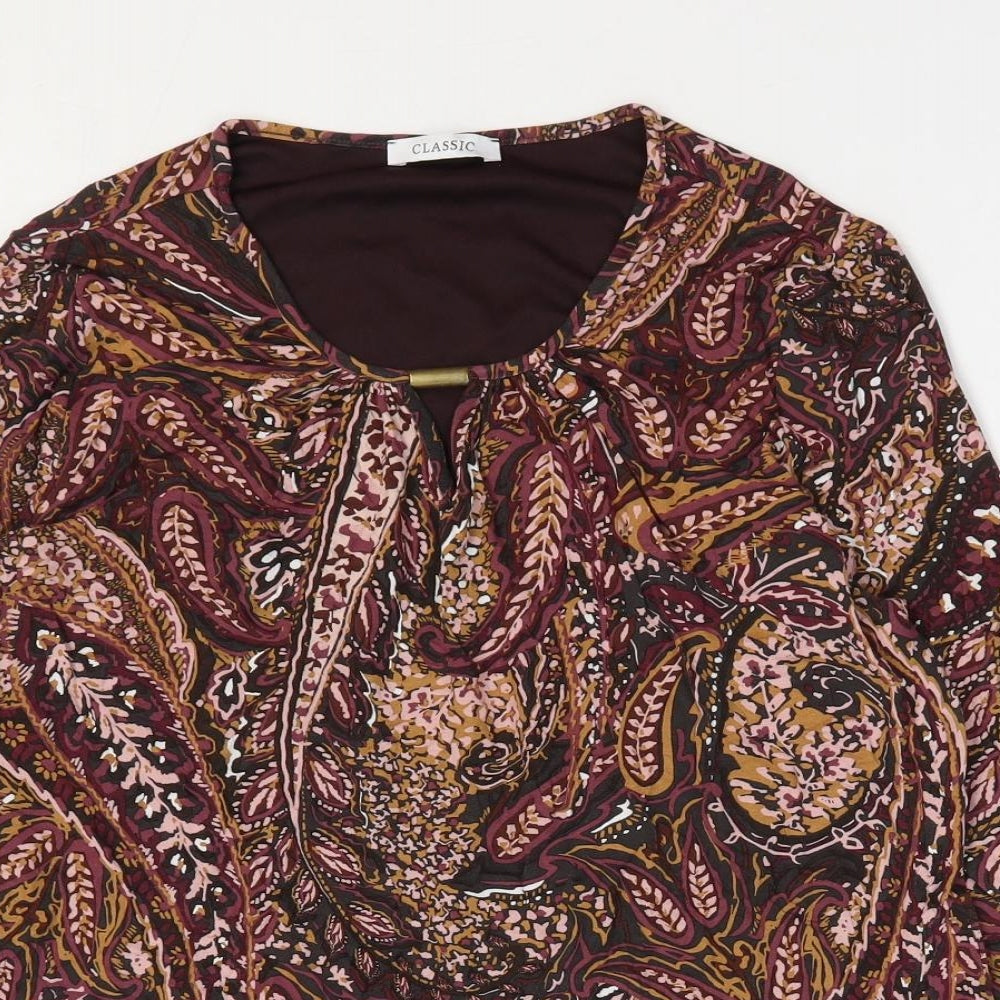 Marks and Spencer Womens Purple Floral Viscose Basic Blouse Size 16 Round Neck