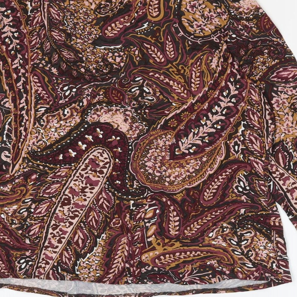 Marks and Spencer Womens Purple Floral Viscose Basic Blouse Size 16 Round Neck