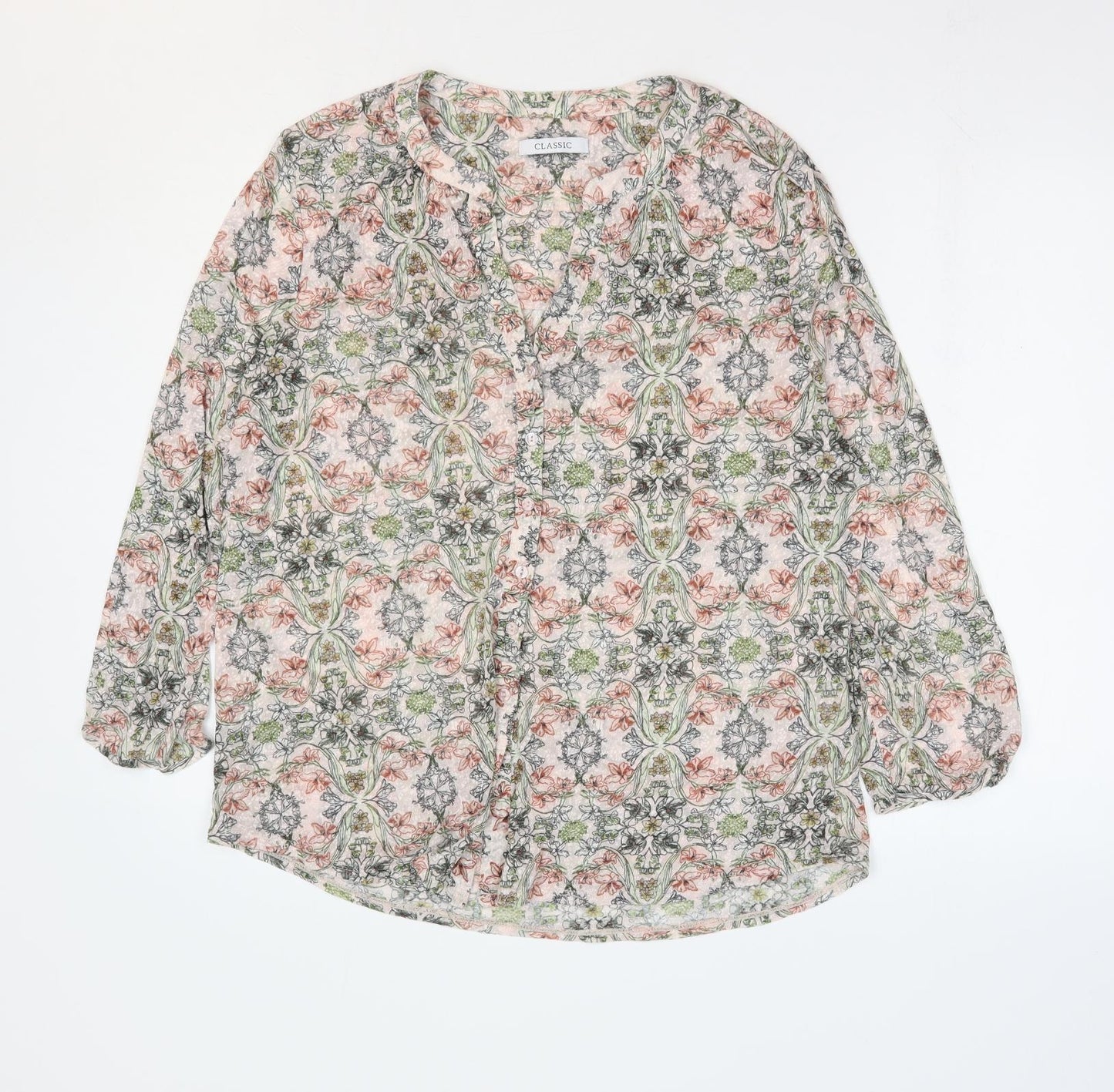 Marks and Spencer Womens Pink Floral Polyester Basic Blouse Size 18 V-Neck