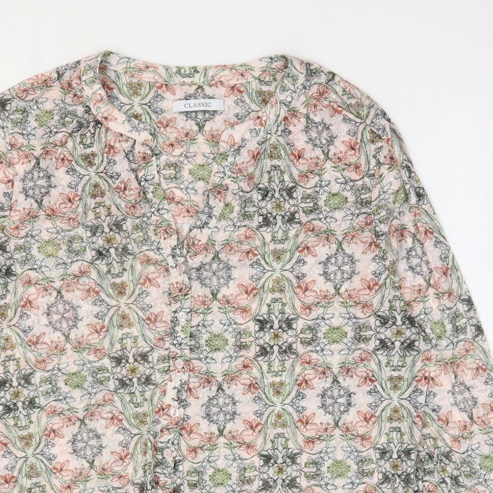Marks and Spencer Womens Pink Floral Polyester Basic Blouse Size 18 V-Neck