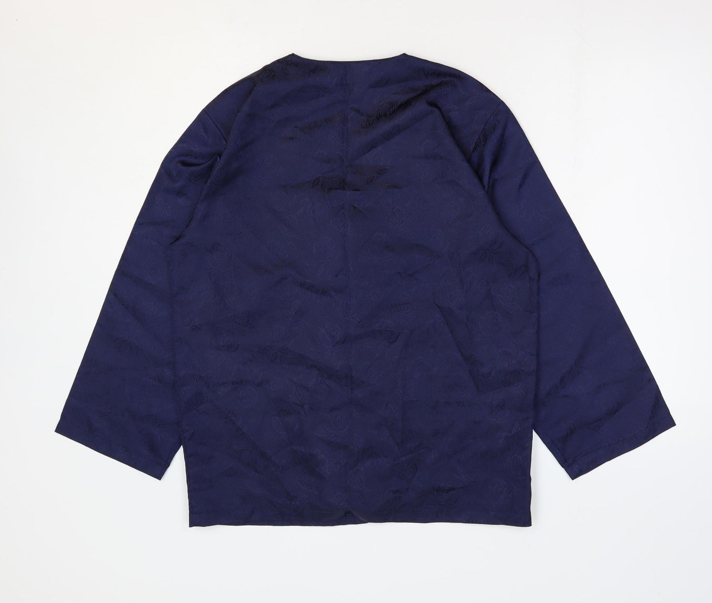 Preworn Womens Blue Floral Polyester Basic Button-Up Size 14 V-Neck