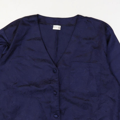 Preworn Womens Blue Floral Polyester Basic Button-Up Size 14 V-Neck