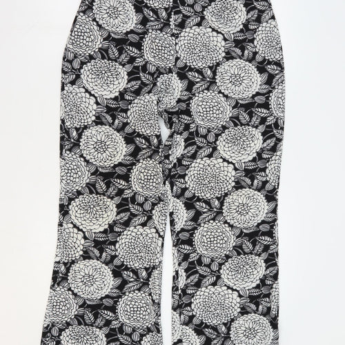 Lola May Womens Black Floral Polyester Trousers Size 10 L28 in Regular Zip