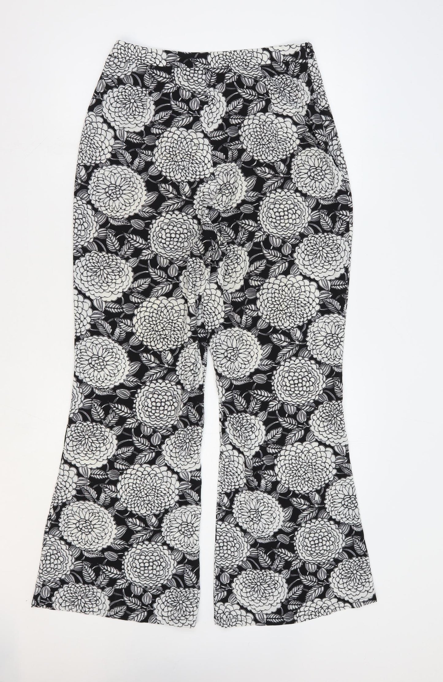 Lola May Womens Black Floral Polyester Trousers Size 10 L28 in Regular Zip