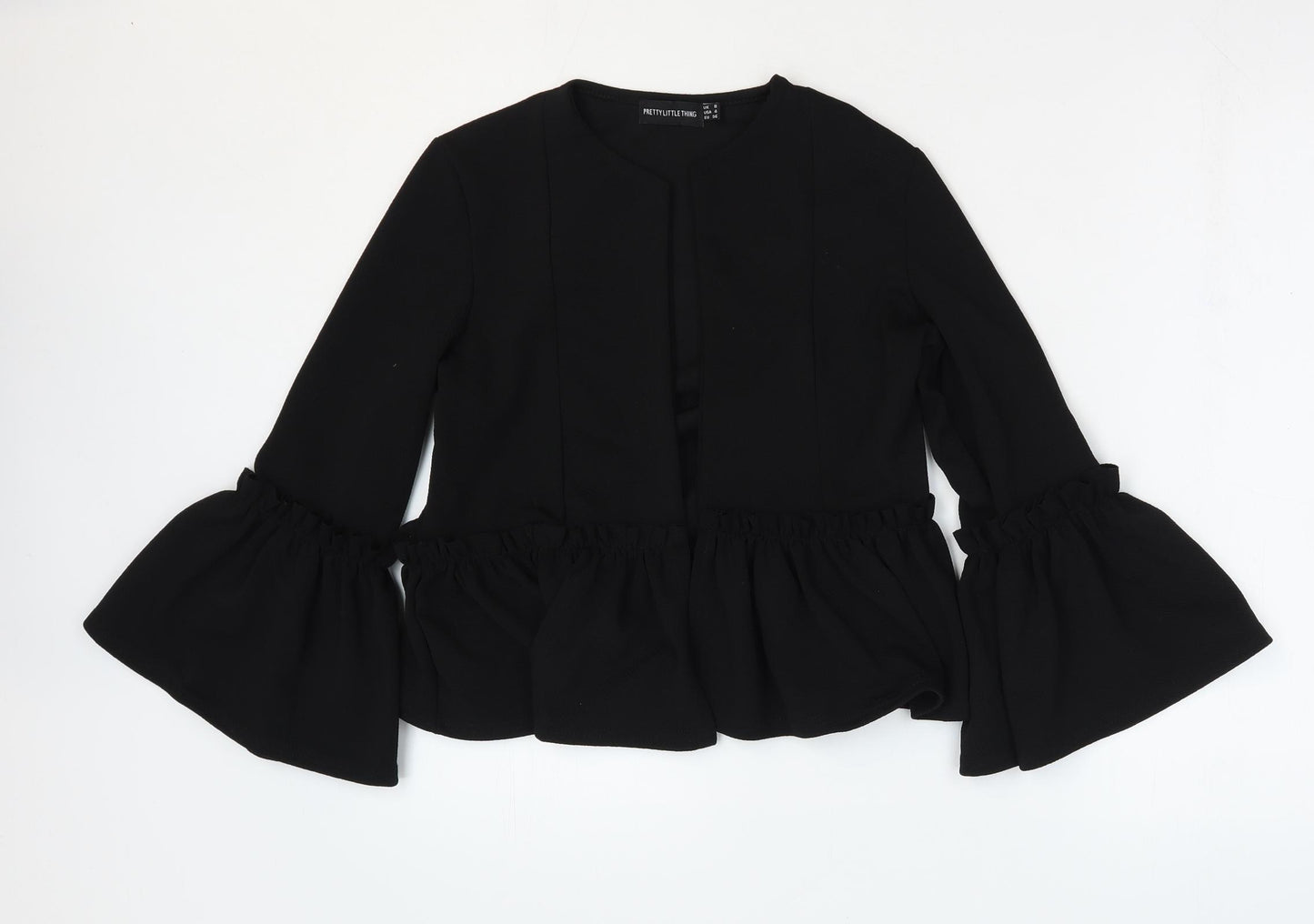 PRETTYLITTLETHING Womens Black Jacket Size 8 - Peplum Bell Sleeve