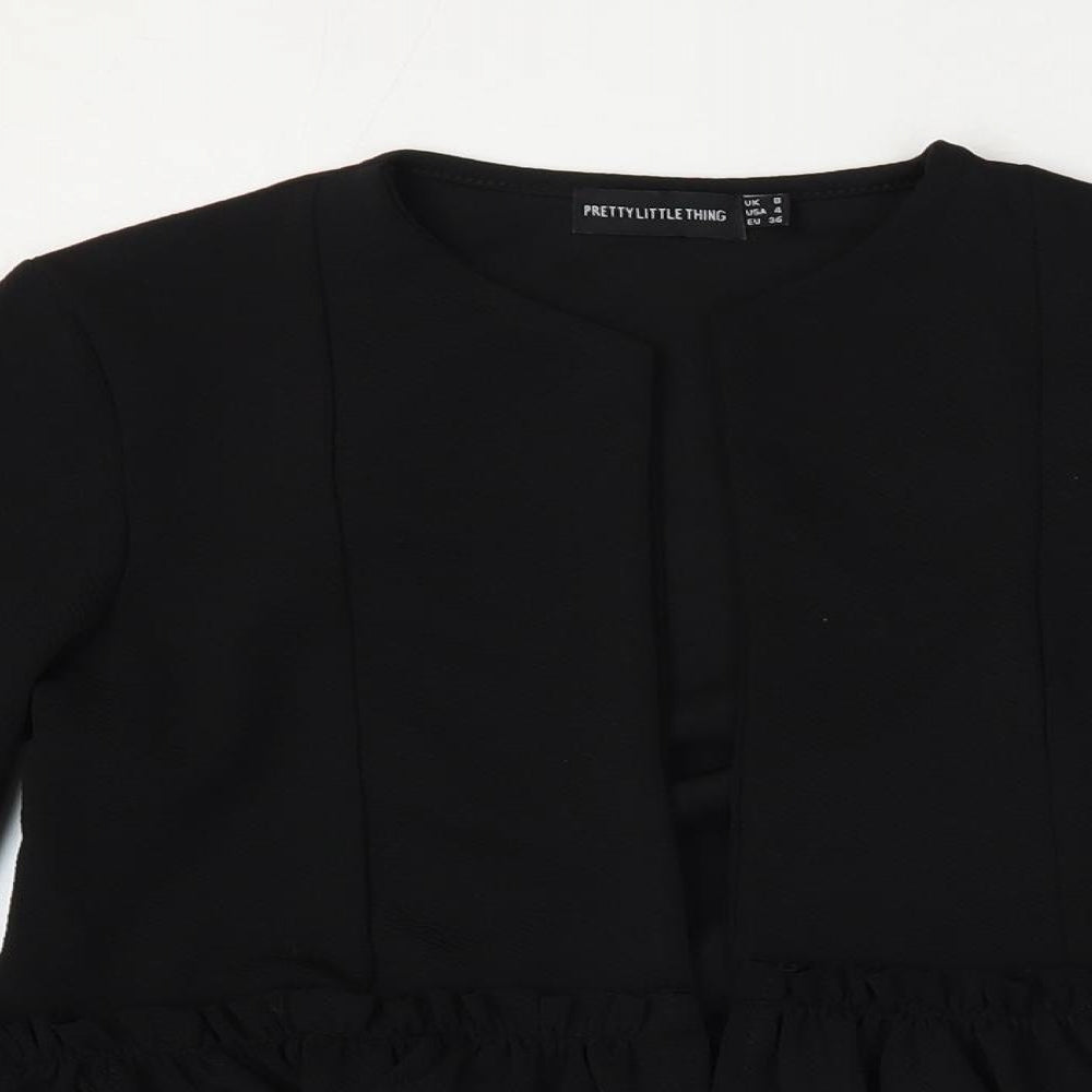 PRETTYLITTLETHING Womens Black Jacket Size 8 - Peplum Bell Sleeve