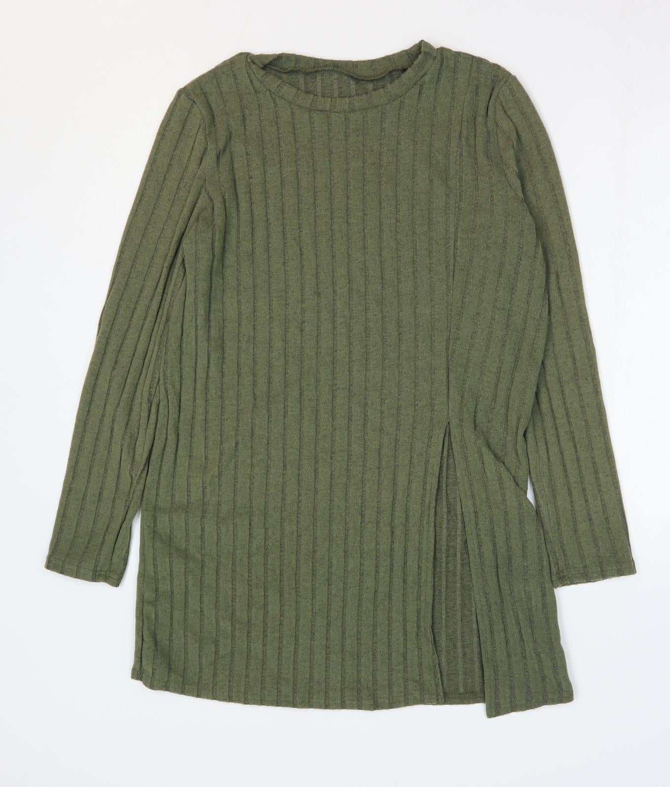 SheIn Womens Green Polyester Tunic Blouse Size L Round Neck