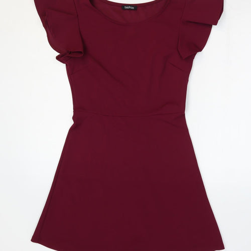 Boohoo Womens Purple Polyester Fit & Flare Size 8 Boat Neck Pullover