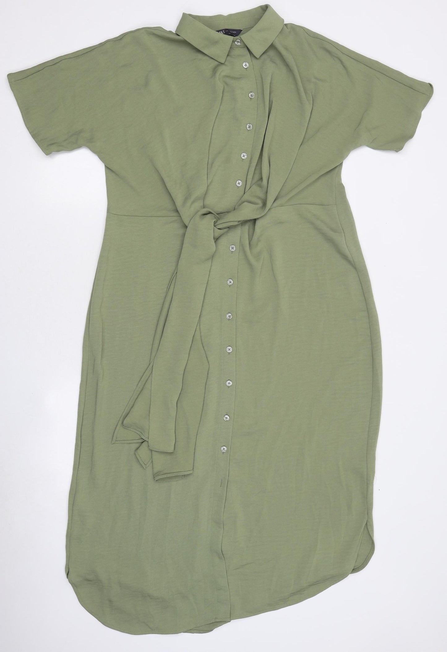 Marks and Spencer Womens Green Polyester Shirt Dress Size 12 Collared Button - Tie
