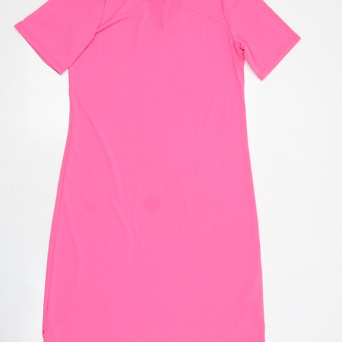 Marks and Spencer Womens Pink Polyester Shirt Dress Size 10 Round Neck Pullover