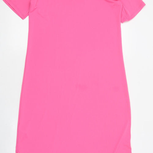 Marks and Spencer Womens Pink Polyester Shirt Dress Size 10 Round Neck Pullover