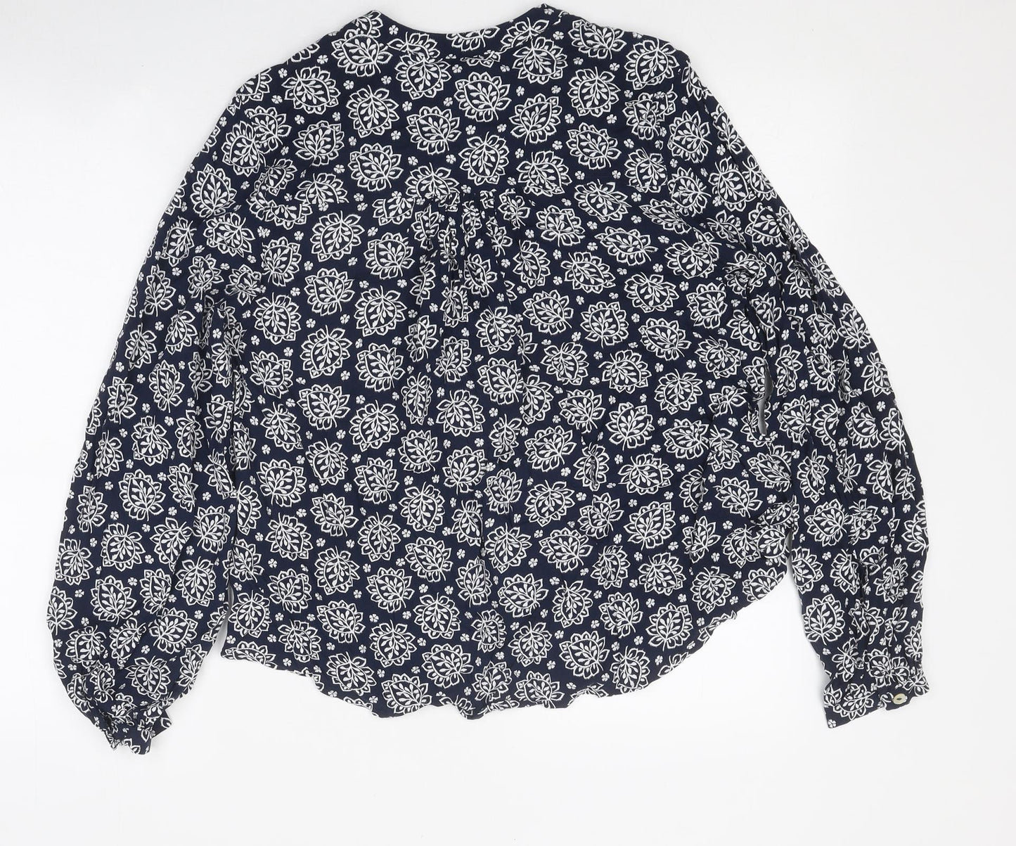 Marks and Spencer Womens Blue Geometric Polyester Basic Button-Up Size 10 High Neck