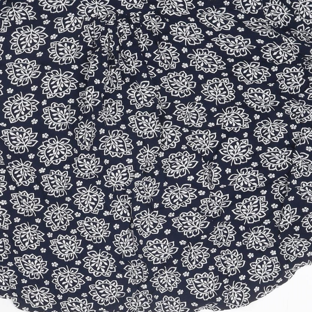 Marks and Spencer Womens Blue Geometric Polyester Basic Button-Up Size 10 High Neck