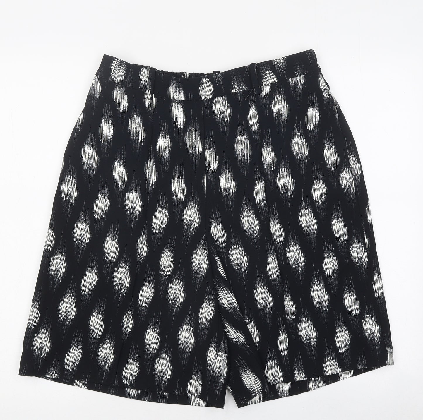 Marks and Spencer Womens Black Geometric Polyester Paperbag Shorts Size 12 L19 in Regular Pull On