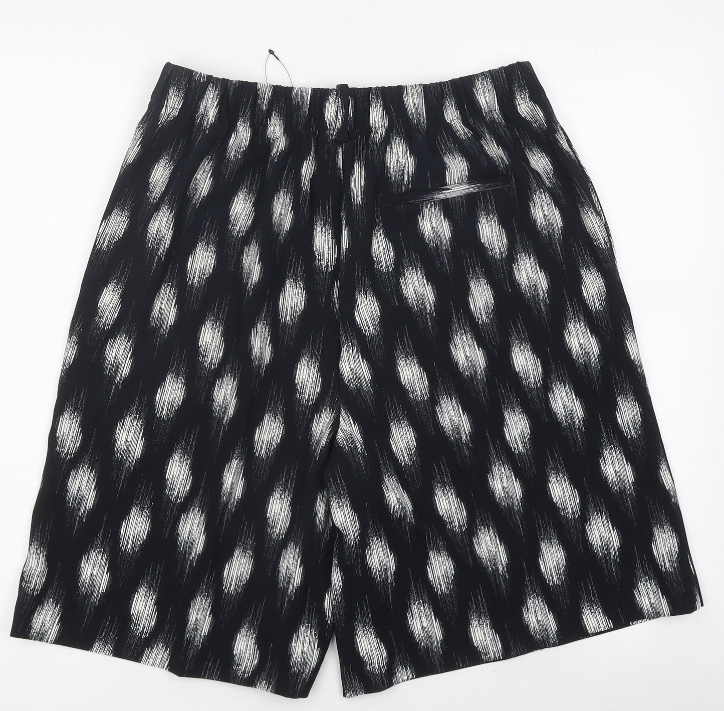 Marks and Spencer Womens Black Geometric Polyester Paperbag Shorts Size 12 L19 in Regular Pull On