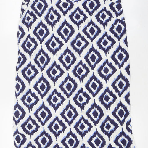 Marks and Spencer Womens Blue Geometric Polyester A-Line Size 6 Round Neck Pullover