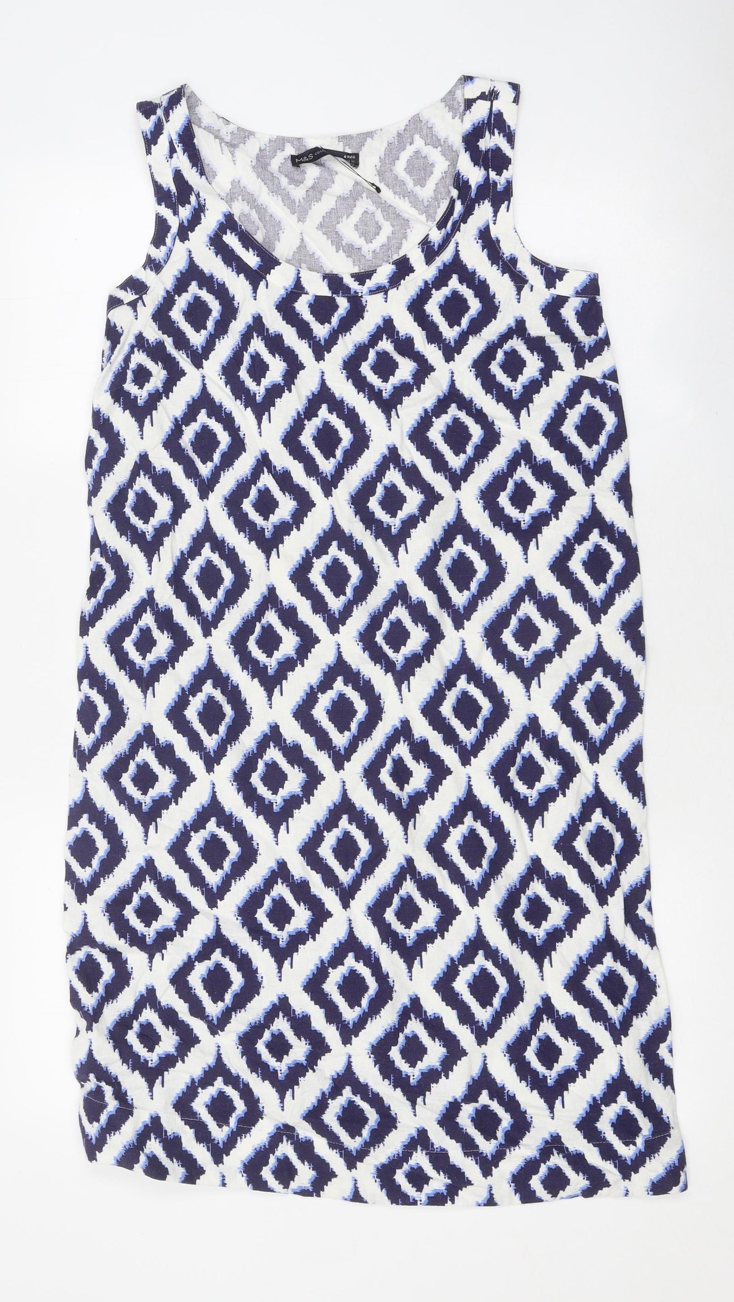 Marks and Spencer Womens Blue Geometric Polyester A-Line Size 6 Round Neck Pullover