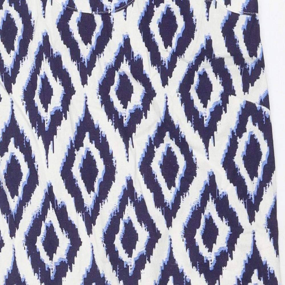 Marks and Spencer Womens Blue Geometric Polyester A-Line Size 6 Round Neck Pullover
