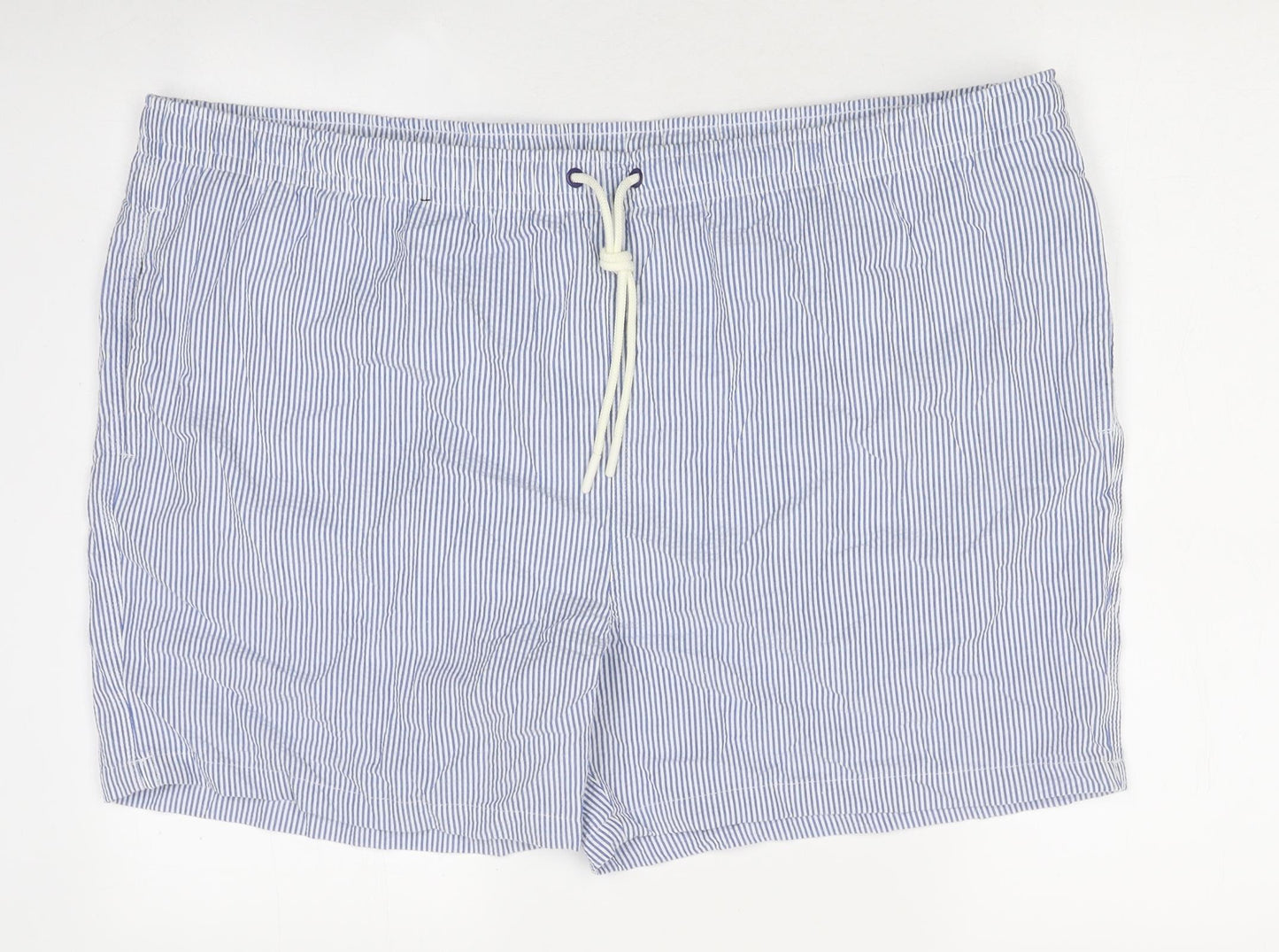 Marks and Spencer Mens Blue Striped Polyester Sweat Shorts Size 3XL L16 in Regular Drawstring
