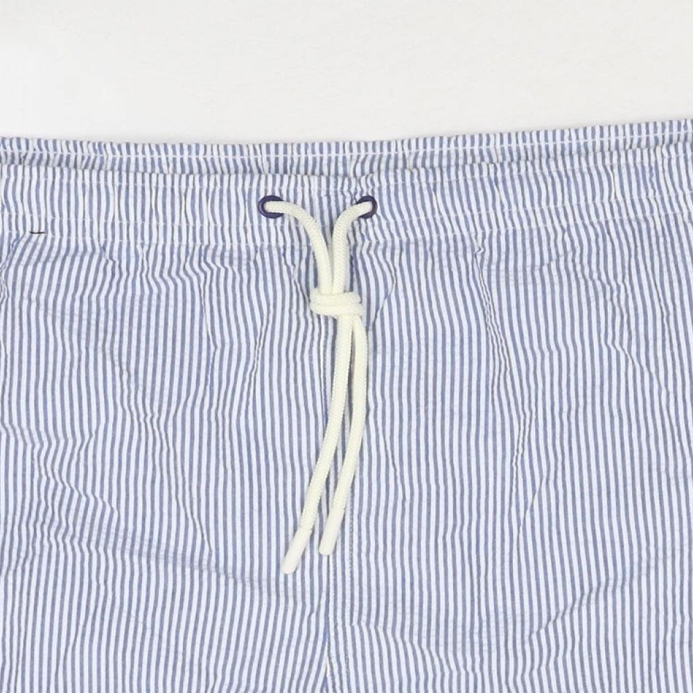 Marks and Spencer Mens Blue Striped Polyester Sweat Shorts Size 3XL L16 in Regular Drawstring