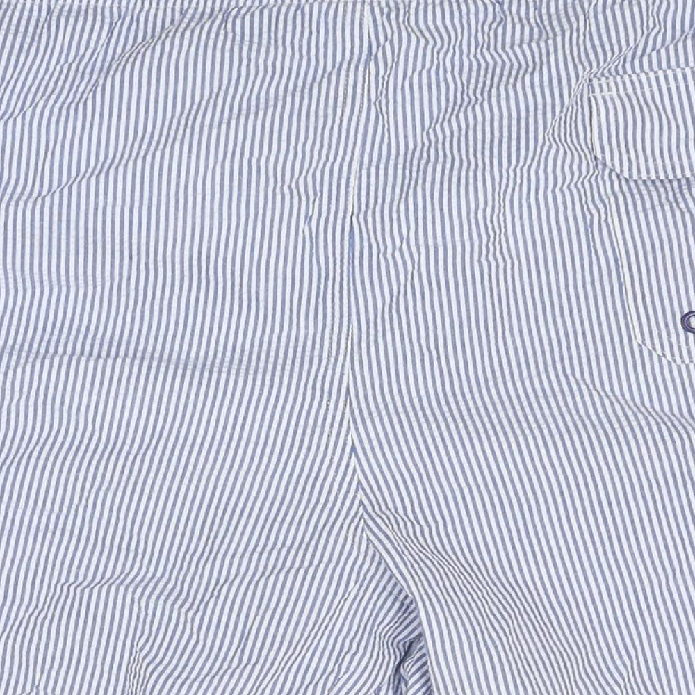 Marks and Spencer Mens Blue Striped Polyester Sweat Shorts Size 3XL L16 in Regular Drawstring