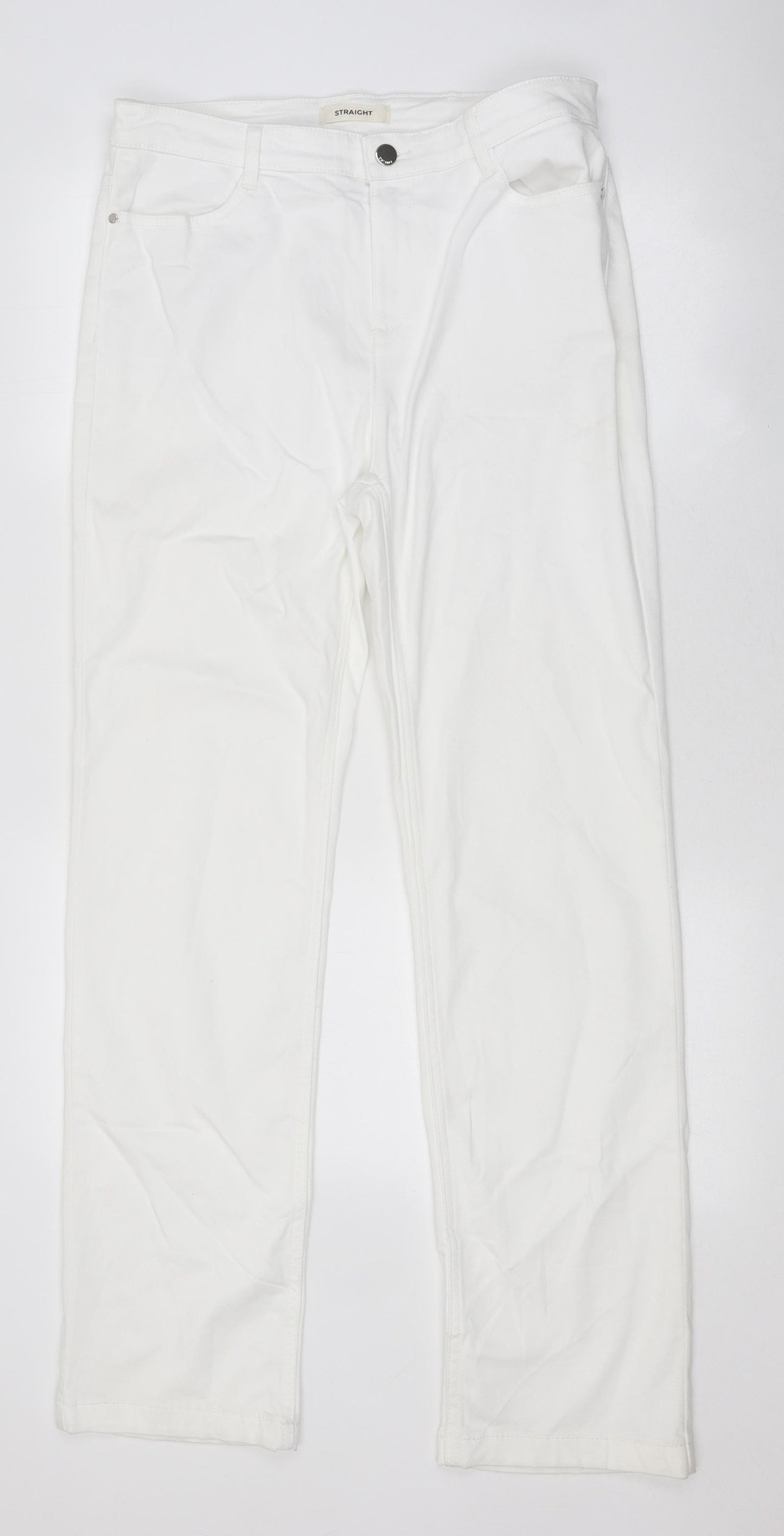 Marks and Spencer Womens White 100% Cotton Straight Jeans Size 14 L24 in Regular Zip