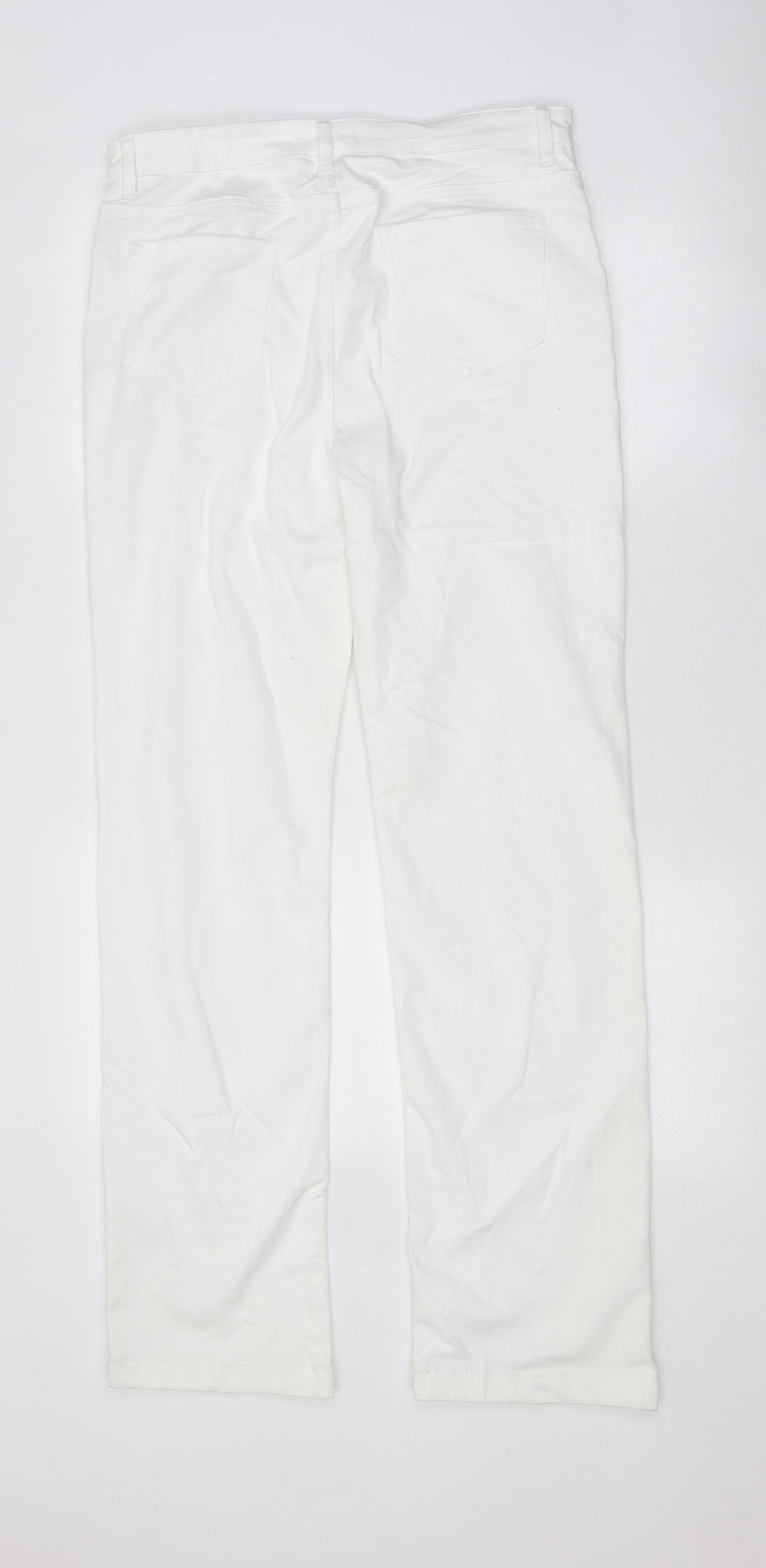 Marks and Spencer Womens White 100% Cotton Straight Jeans Size 14 L24 in Regular Zip