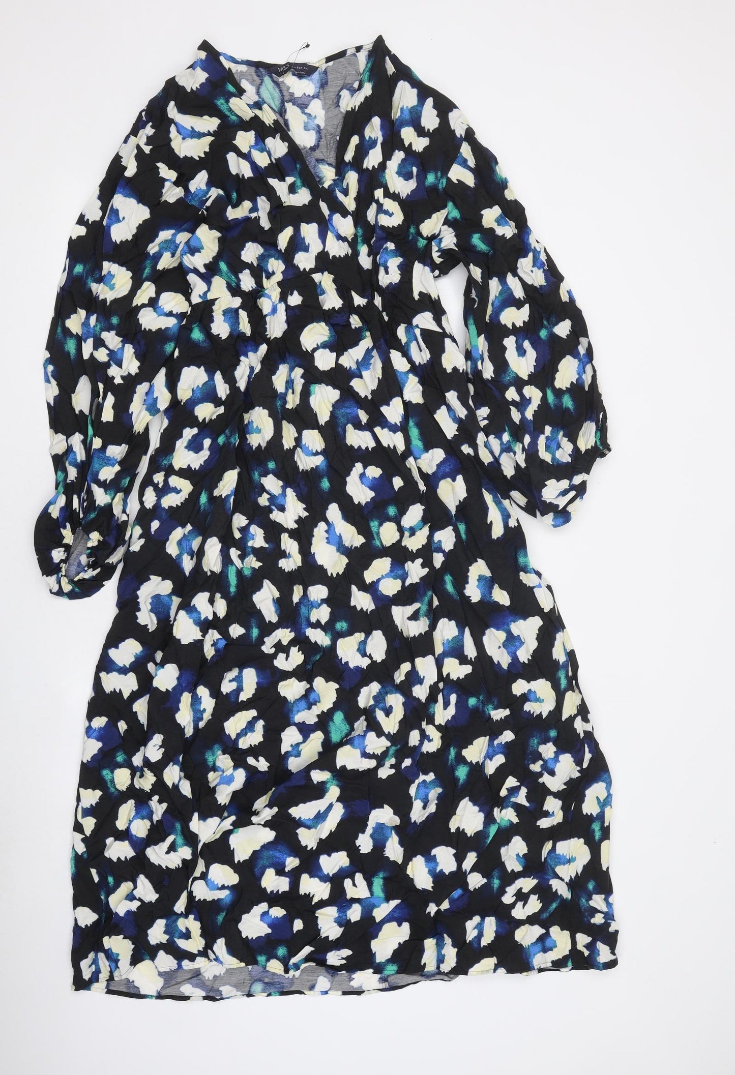 Marks and Spencer Womens Multicoloured Geometric Polyester A-Line Size 10 V-Neck Pullover - Elastic Waiste