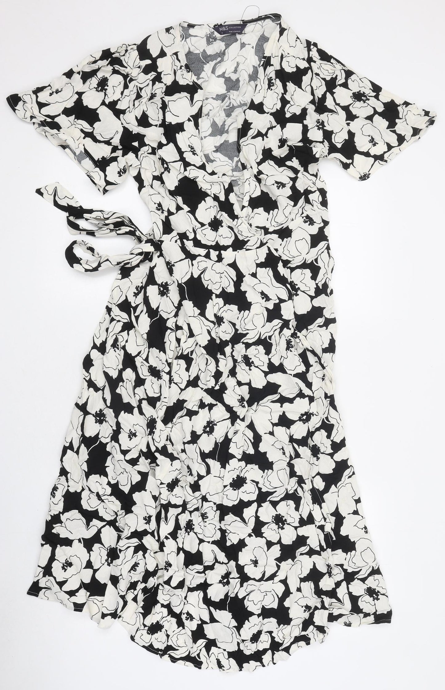 Marks and Spencer Womens Multicoloured Floral Polyester Wrap Dress Size 10 V-Neck Tie