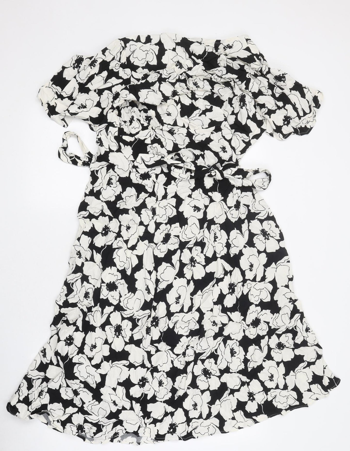 Marks and Spencer Womens Multicoloured Floral Polyester Wrap Dress Size 10 V-Neck Tie