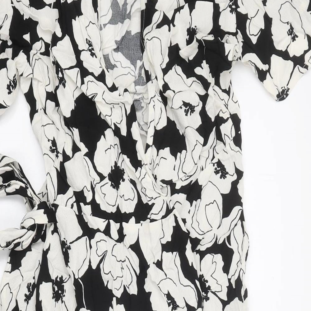 Marks and Spencer Womens Multicoloured Floral Polyester Wrap Dress Size 10 V-Neck Tie